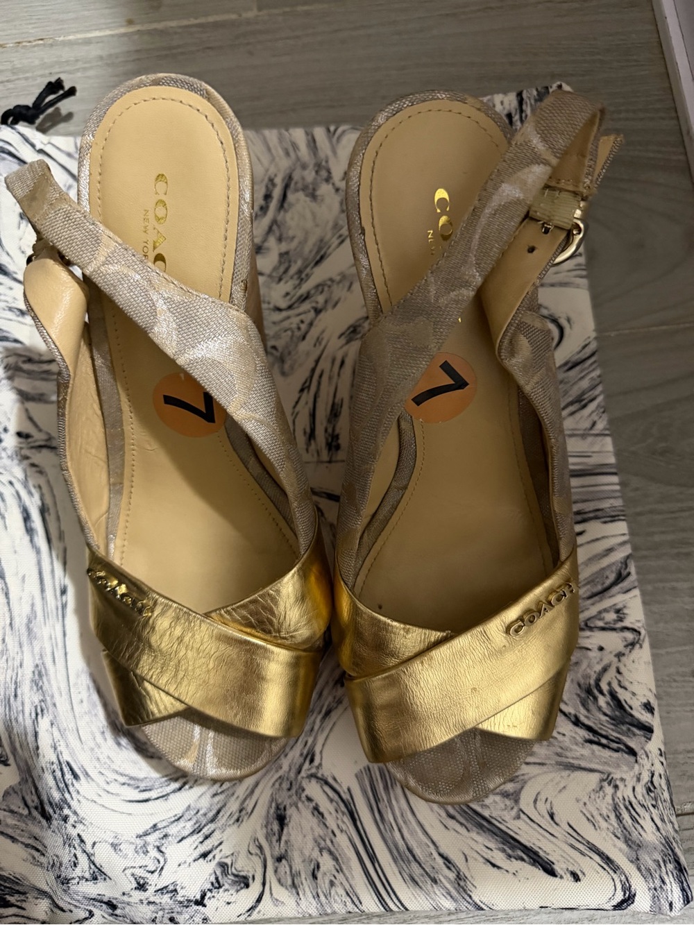 Coach Metallic Gold Leather Slingback Mules